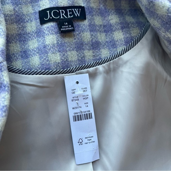 J.Crew Cropped double breasted blazer in Size 14 Heather Grey Purple Plaid - Picture 6 of 14